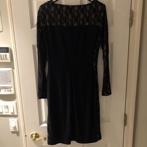 Chaps Dresses - Navy Lace Chaps Jersey Ruched Midi Dress- Size M Chaps Dresses - Navy Lace Chaps Jersey Ruched Midi Dress- Size M